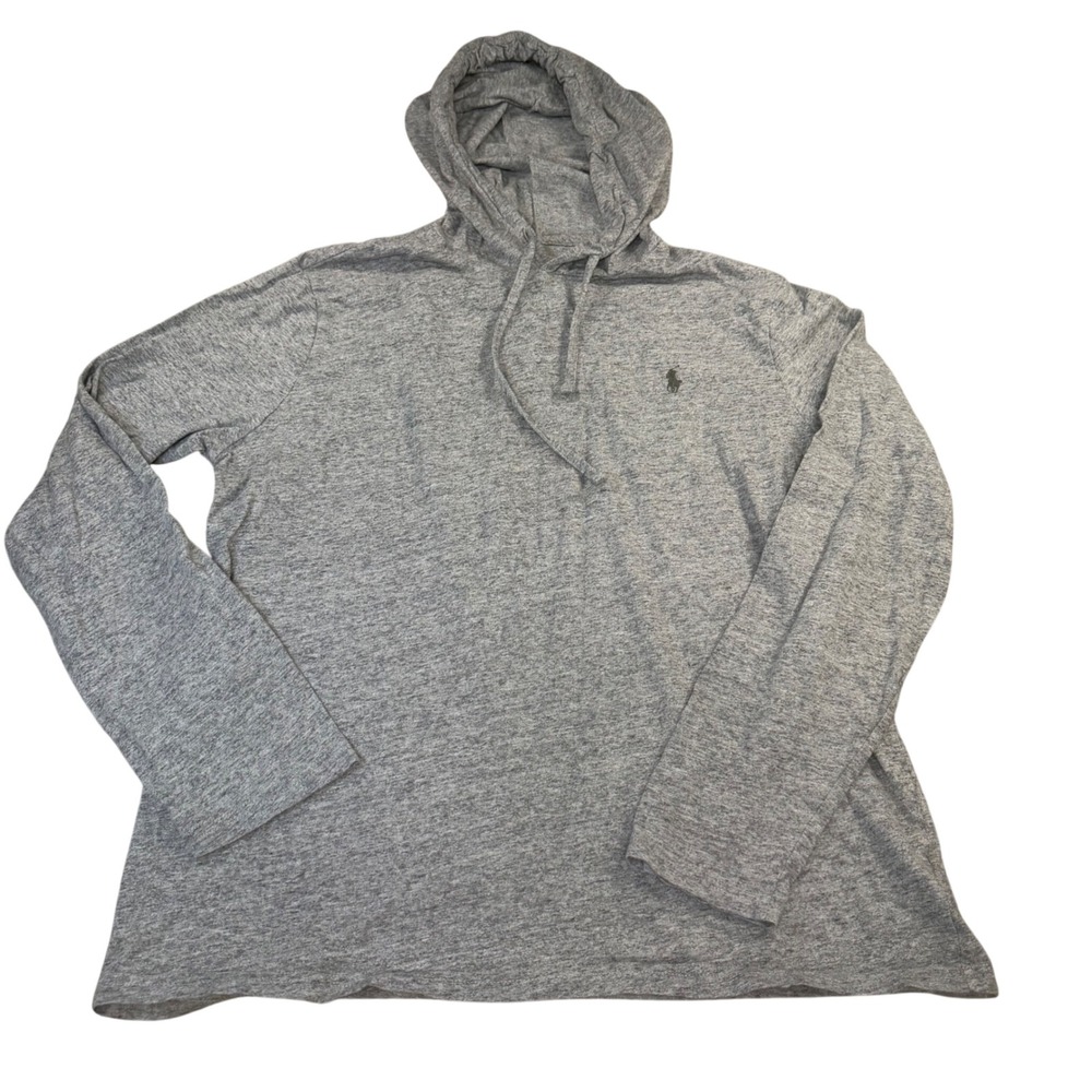 Polo Ralph Lauren Mens Heather Grey Cotton Long Sleeve Hooded T-Shirt Large